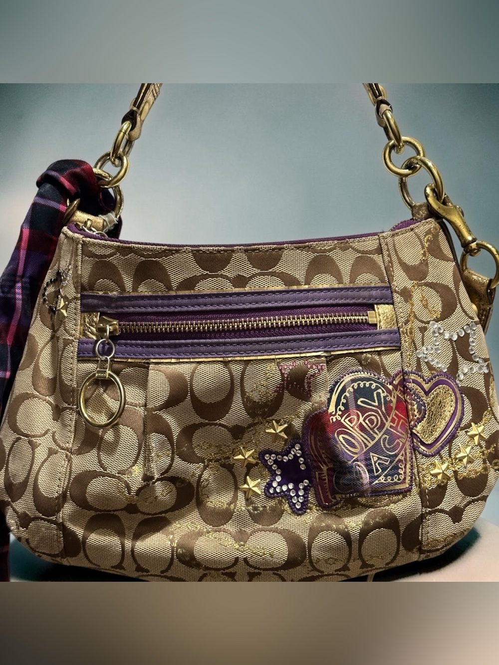Coach Poppy Tartan Appliqué Groovy Shoulder Crossbody Bag